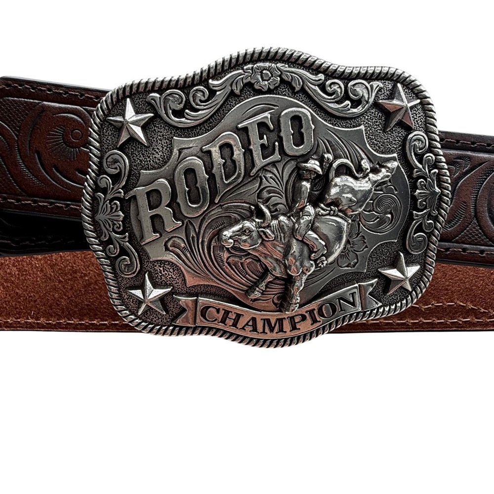 Toddler Adjustable Rodeo Champion Belt Buckle with Brown Leather Strap